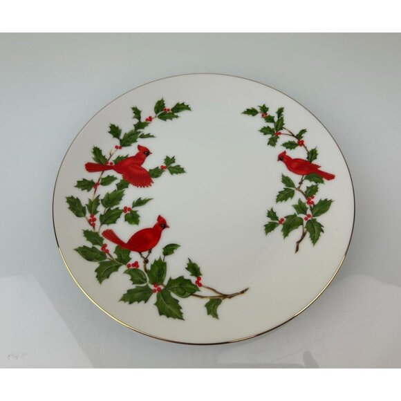 Lefton China Vintage Cardinal Bird Holly Ivy Christmas Holiday Plate Japan 1984 - Picture 2 of 14